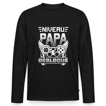 Niveau Papa Débloqué Annonce Futur Papa Gamer - T-shirt manches longues Premium bio Homme - noir - Devant - Nico (187cm)
