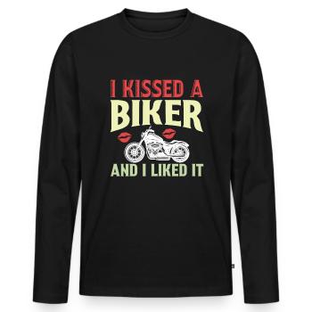 Ich Habe Einen Biker Geküsst Und Es Gefällt Mir - Männer Premium Bio Langarmshirt - Schwarz - Vorne - Nico (187cm)