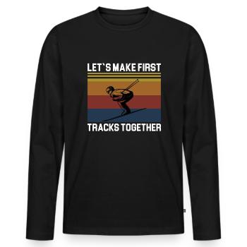 Faisons les premières traces ensemble - T-shirt manches longues Premium bio Homme - noir - Devant - Nico (187cm)