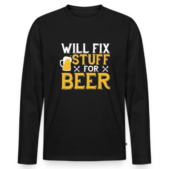I will fix stuff for beer - craftsmen - Men's Premium Organic Long Sleeve Shirt - black - Front - Nico (187cm)