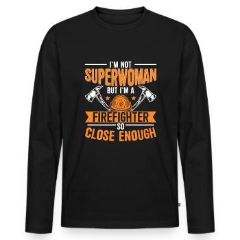 Je ne suis pas un Superowman mais je suis pompier - T-shirt manches longues Premium bio Homme - noir - Devant - Nico (187cm)