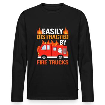 Facilement distrait par les camions de pompiers - Pompiers - T-shirt manches longues Premium bio Homme - noir - Devant - Nico (187cm)