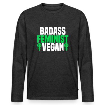 Badass Feminist Vegan - Vegan Activist - Men's Premium Organic Long Sleeve Shirt - heather anthracite - Front - Nico (187cm)