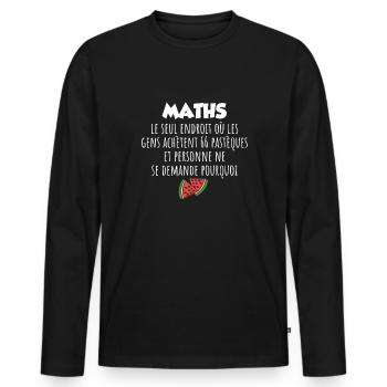 Maths Homme Humour Cadeau Professeur Mathématiques - T-shirt manches longues Premium bio Homme - noir - Devant - Nico (187cm)