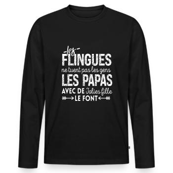 Papa Flingueur Humour Homme Cadeau Citation Drôle - T-shirt manches longues Premium bio Homme - noir - Devant - Nico (187cm)