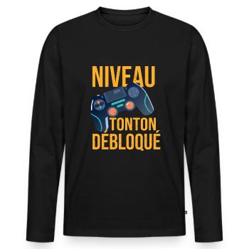 Futur Tonton Gamer Annonce Grossesse Oncle - T-shirt manches longues Premium bio Homme - noir - Devant - Nico (187cm)