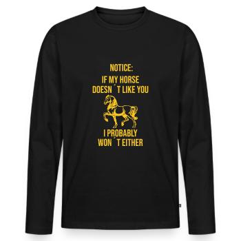 Hinweis: Wenn Mein Pferd Dich Nicht Mag - Männer Premium Bio Langarmshirt - Schwarz - Vorne - Nico (187cm)