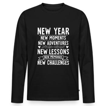 Nouvelle année, nouveaux moments, nouvelles aventures, nouvelles leçons - T-shirt manches longues Premium bio Homme - noir - Devant - Nico (187cm)