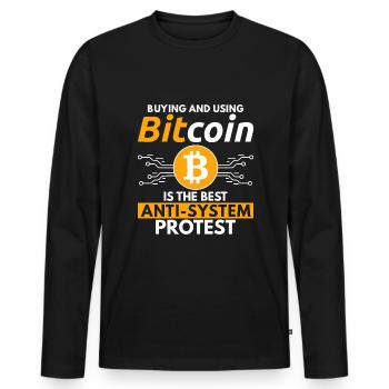 Acheter et utiliser Bitcoin - T-shirt manches longues Premium bio Homme - noir - Devant - Nico (187cm)