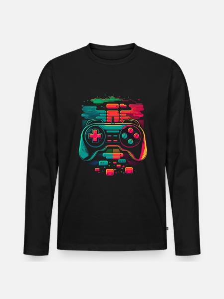 Retro Console - Men's Premium Organic Long Sleeve Shirt - black
