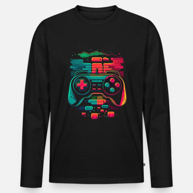 Retro Konsole - Männer Premium Bio Langarmshirt - Schwarz