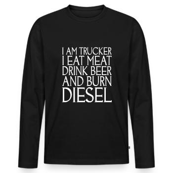 Je suis camionneur Je mange de la viande Je bois de la bière - T-shirt manches longues Premium bio Homme - noir - Devant - Nico (187cm)