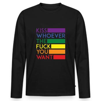 Kiss Who You Want - LGBT - Men's Premium Organic Long Sleeve Shirt - black - Front - Nico (187cm)