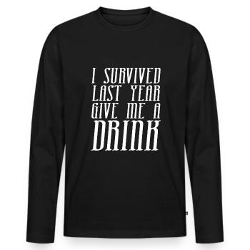 J’ai survécu à la dernière année, j’ai besoin d’un verre - T-shirt manches longues Premium bio Homme - noir - Devant - Nico (187cm)