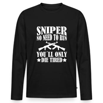 Tireur d’élite Pas besoin de courir... - Vétéran - T-shirt manches longues Premium bio Homme - noir - Devant - Nico (187cm)