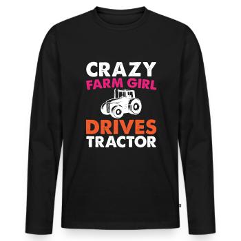 Une fermière folle conduisant un tracteur - T-shirt manches longues Premium bio Homme - noir - Devant - Nico (187cm)