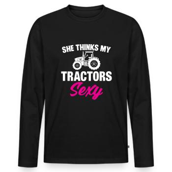 She thinks my tractors are sexy - Men's Premium Organic Long Sleeve Shirt - black - Front - Nico (187cm)
