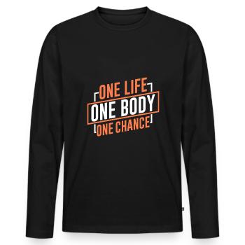 Une vie, un corps, une opportunité - T-shirt manches longues Premium bio Homme - noir - Devant - Nico (187cm)