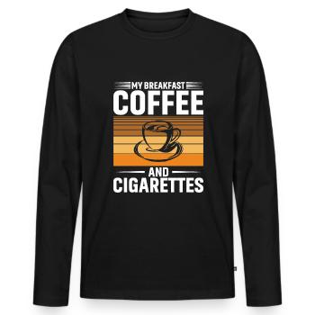 My breakfast: coffee and cigarettes - Men's Premium Organic Long Sleeve Shirt - black - Front - Nico (187cm)