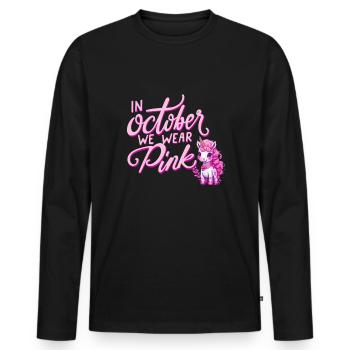 Breast Cancer October Pink Unicorn Ribbon - Men's Premium Organic Long Sleeve Shirt - black - Front - Nico (187cm)