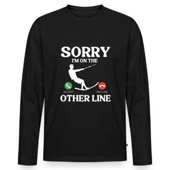 Entschuldigung Ich Bin Auf Der Anderen Leitung - Männer Premium Bio Langarmshirt - Schwarz - Vorne - Nico (187cm)