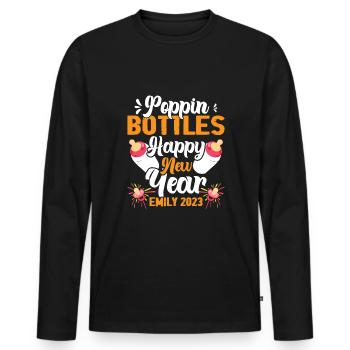 Bouteilles poppin pour la nouvelle année - T-shirt manches longues Premium bio Homme - noir - Devant - Nico (187cm)