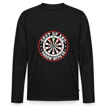 Shut up and throw with us - Men's Premium Organic Long Sleeve Shirt - black - Front - Nico (187cm)