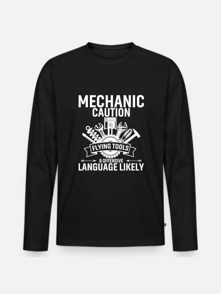 Mechanic Caution Flying Tools - Men's Premium Organic Long Sleeve Shirt - black