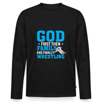 Erst Gott Dann Die Familie Und Das Wrestling - Männer Premium Bio Langarmshirt - Schwarz - Vorne - Nico (187cm)
