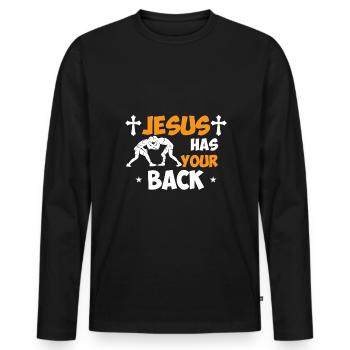 Jesus has their backs - Men's Premium Organic Long Sleeve Shirt - black - Front - Nico (187cm)
