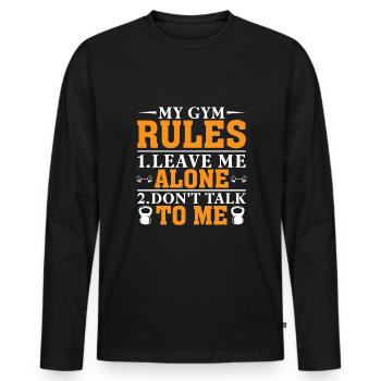 My Gym Rules 1.Leave Me Alone - Men's Premium Organic Long Sleeve Shirt - black - Front - Nico (187cm)