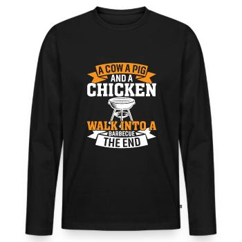 A cow, a pig and a chicken enter a - Men's Premium Organic Long Sleeve Shirt - black - Front - Nico (187cm)