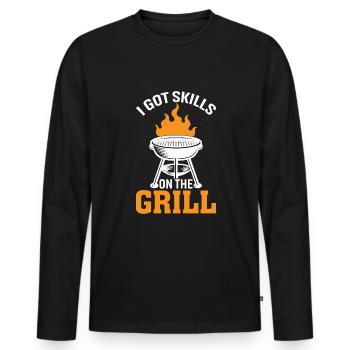 J’ai des compétences sur le gril - T-shirt manches longues Premium bio Homme - noir - Devant - Nico (187cm)