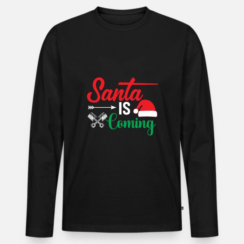 Der Weihnachtsmann Kommt - Männer Premium Bio Langarmshirt - Schwarz