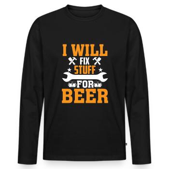 I fix stuff for beer - Men's Premium Organic Long Sleeve Shirt - black - Front - Nico (187cm)