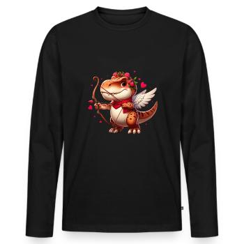 Cupidon T-Rex Saint Valentin dinosaure amour flèche - T-shirt manches longues Premium bio Homme - noir - Devant - Nico (187cm)