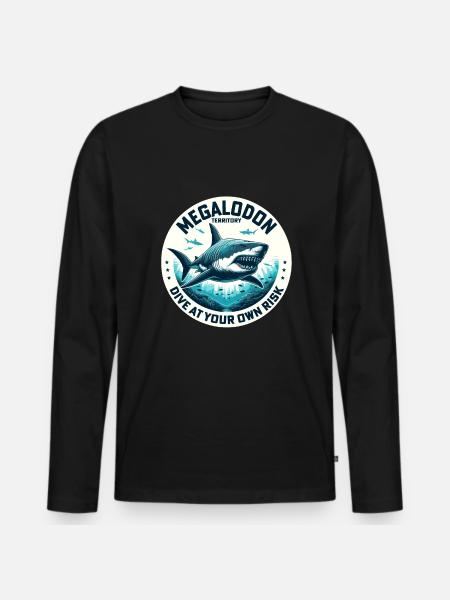 Megalodon-Territorium-Warnung | Tauchen mit Haien im Ozean - Männer Premium Bio Langarmshirt - Schwarz