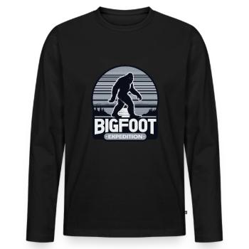 Bigfoot Expedition Hiking | Sasquatch Hunter - Men's Premium Organic Long Sleeve Shirt - black - Front - Nico (187cm)