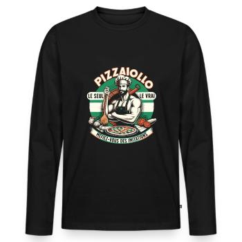 Pizzaiolo Das einzig wahre Geschenk Pizzeria Humor - Männer Premium Bio Langarmshirt - Schwarz - Vorne - Nico (187cm)