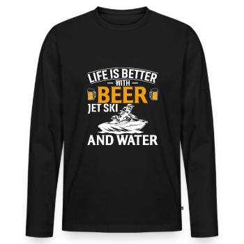 La vie est meilleure avec de la bière, des jet-skis et de l’eau - T-shirt manches longues Premium bio Homme - noir - Devant - Nico (187cm)