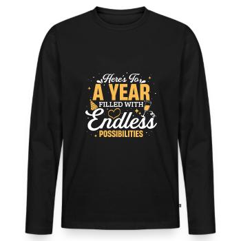 À une année remplie de possibilités infinies - T-shirt manches longues Premium bio Homme - noir - Devant - Nico (187cm)