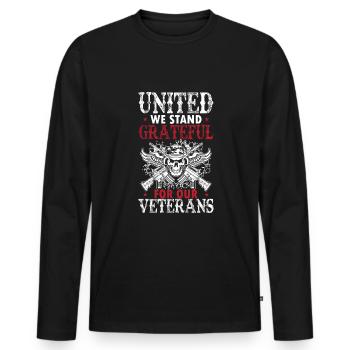 Vereint stehen wir und sind dankbar für unsere Veteranen. - Männer Premium Bio Langarmshirt - Schwarz - Vorne - Nico (187cm)