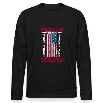 Vétérans américains : les vraies étoiles et rayures. - T-shirt manches longues Premium bio Homme - noir - Devant - Nico (187cm)