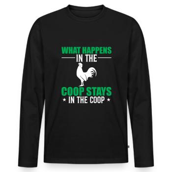Was im Stall passiert, bleibt im Stall - Männer Premium Bio Langarmshirt - Schwarz - Vorne - Nico (187cm)