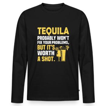 Tequila wird Ihre Probleme wahrscheinlich nicht lösen, aber er ist es - Männer Premium Bio Langarmshirt - Schwarz - Vorne - Nico (187cm)