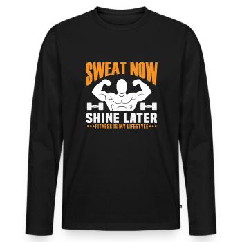 Sweat Now, Shine Later - Fitness Is My Lifestyle. - Men's Premium Organic Long Sleeve Shirt - black - Front - Nico (187cm)