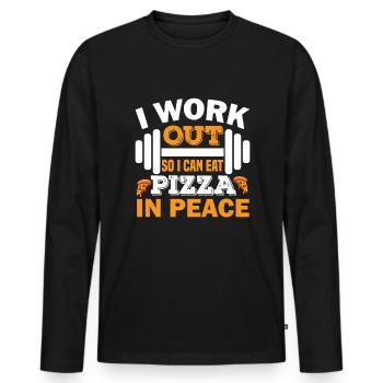 I Workout So I Can Eat Pizza In Peace. - Men's Premium Organic Long Sleeve Shirt - black - Front - Nico (187cm)