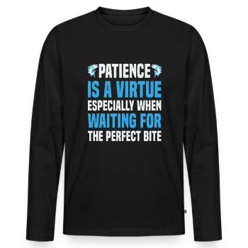 La patience est une vertu, surtout lorsqu’on attend - T-shirt manches longues Premium bio Homme - noir - Devant - Nico (187cm)
