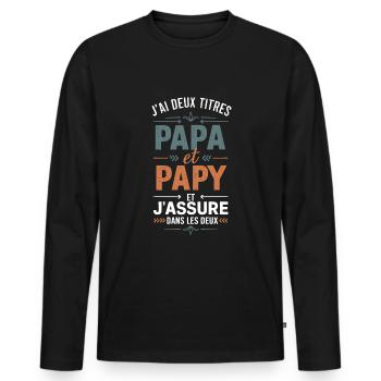 Vatertagsgeschenk - Papa und Opa Cooler Humor - Männer Premium Bio Langarmshirt - Schwarz - Vorne - Nico (187cm)