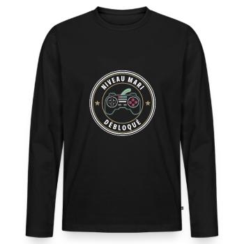 Husband Level Unlocked Wedding Gamer - Men's Premium Organic Long Sleeve Shirt - black - Front - Nico (187cm)